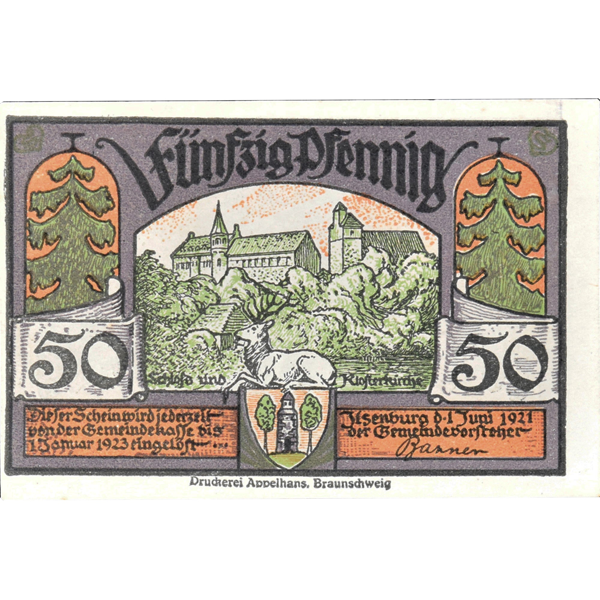 Geldschein, Deutschland, Ilsenburg, 50 Pfennig, Eglise 1921 UNZ- Mehl:644.2