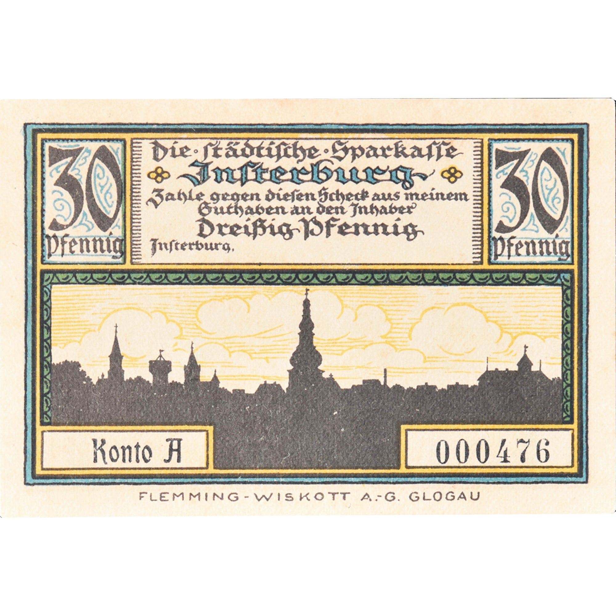 Geldschein, Deutschland, Insterburg, 30 Pfennig, château, 1922, UNZ- Mehl:645.1