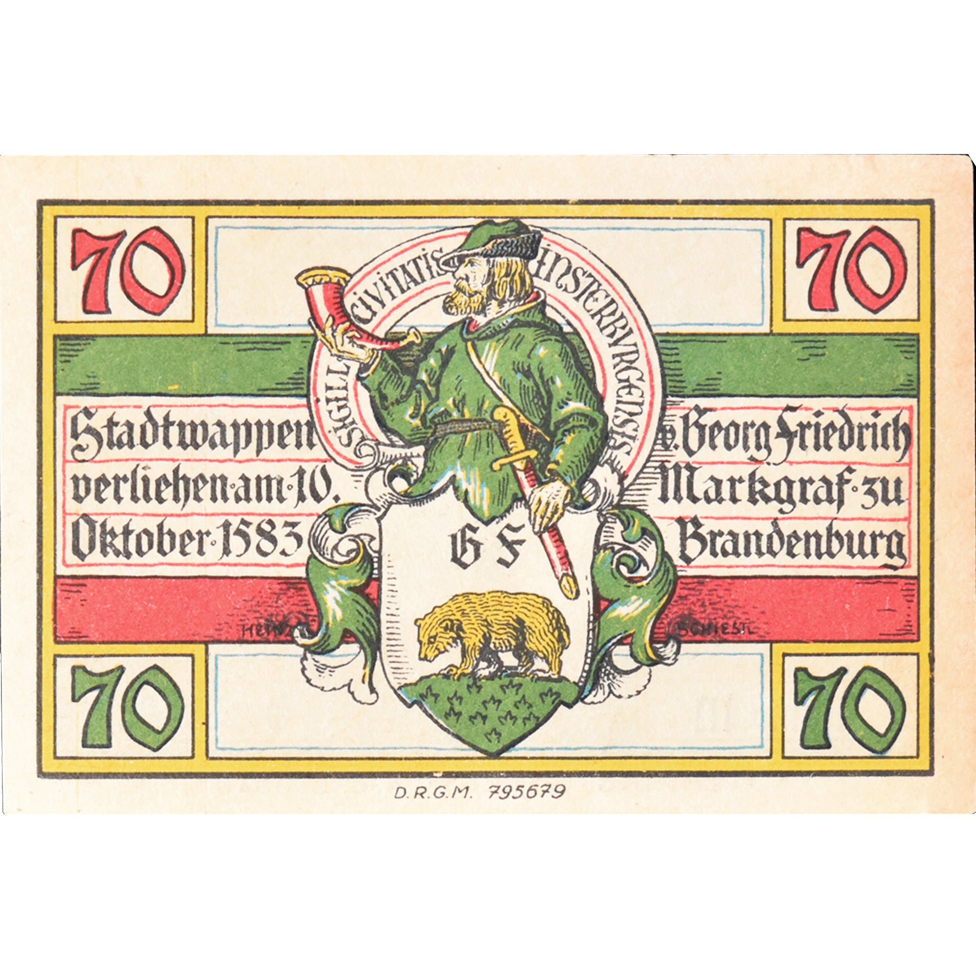 Geldschein, Deutschland, Insterburg, 70 Pfennig, Blason, 1922, VZ+, Mehl:645.1