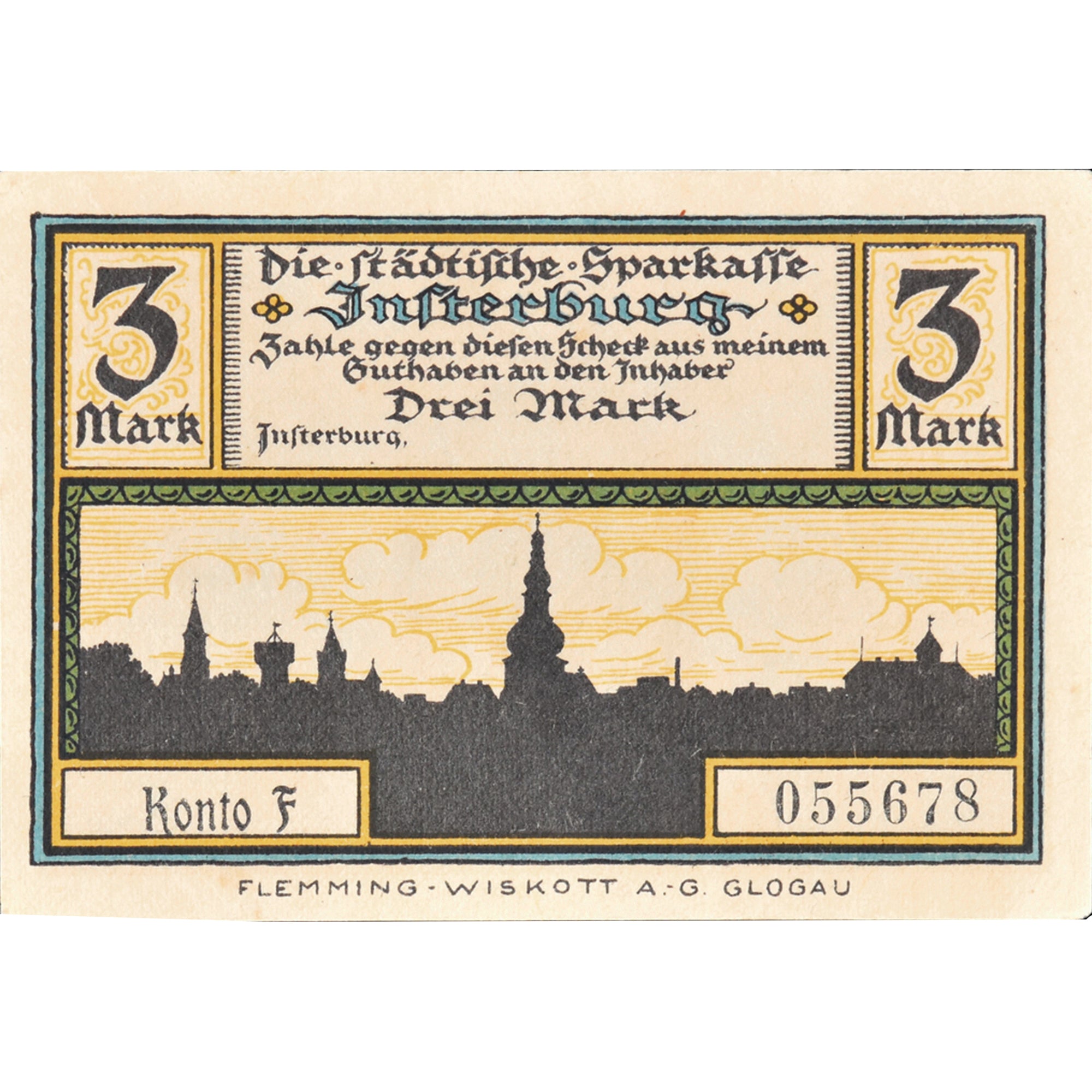 Geldschein, Deutschland, Insterburg, 3 Mark, Texte, 1922, UNZ-, Mehl:645.1