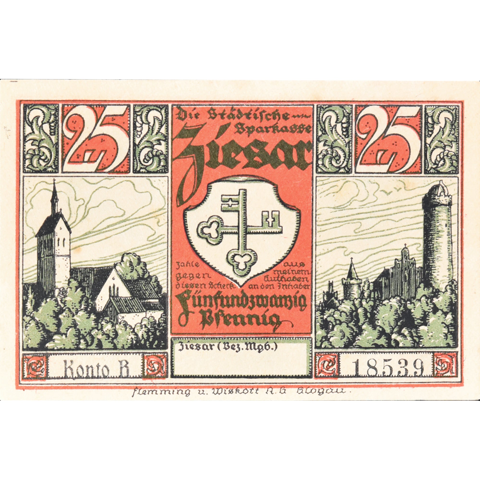 Geldschein, Deutschland, Ziesar, 25 Pfennig, poterie, 1921, UNZ-, Mehl:1473.1