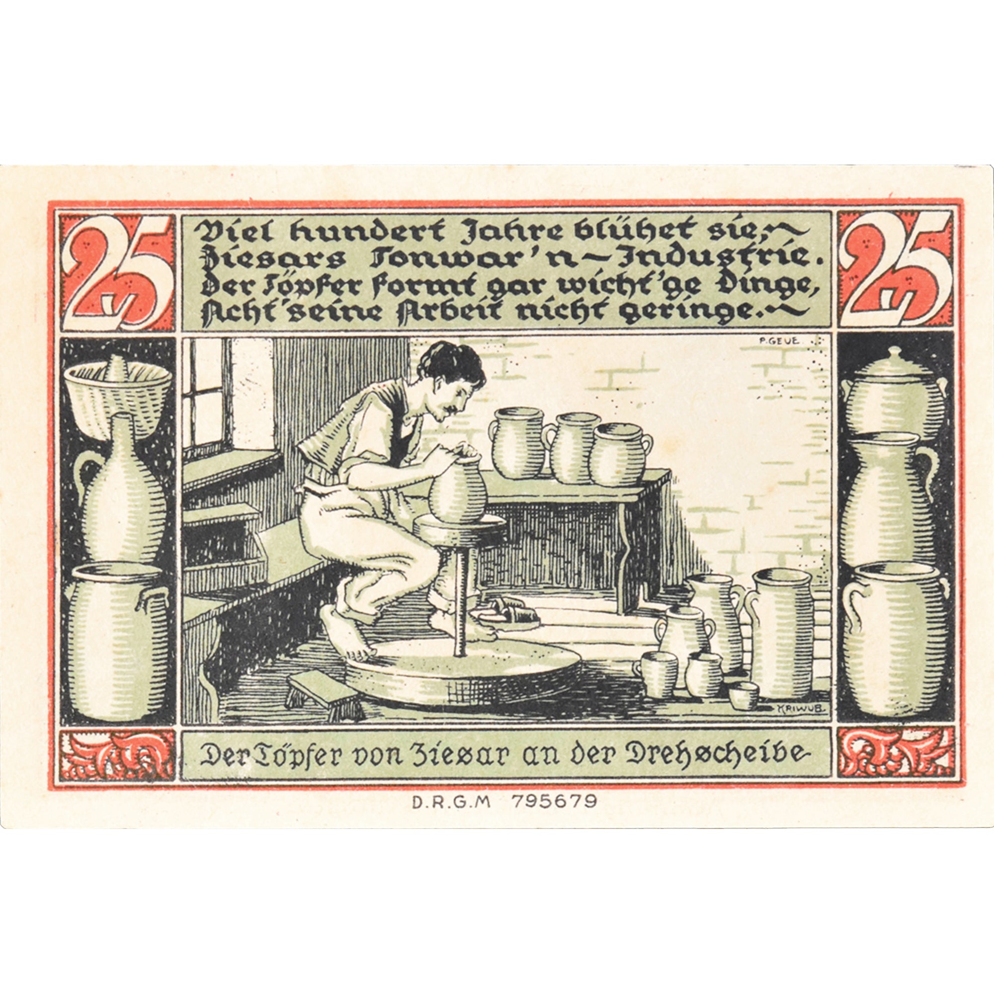 Geldschein, Deutschland, Ziesar, 25 Pfennig, poterie, 1921, UNZ-, Mehl:1473.1