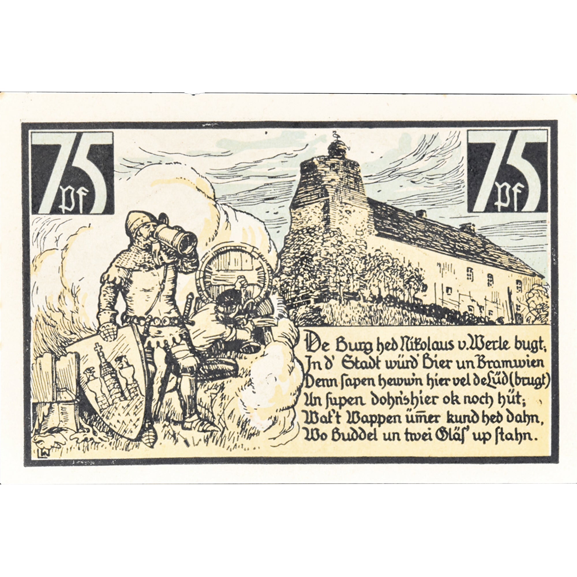 Geldschein, Deutschland, Wesenberg, 75 Pfennig, château, 1921 UNZ- Mehl:1410.1