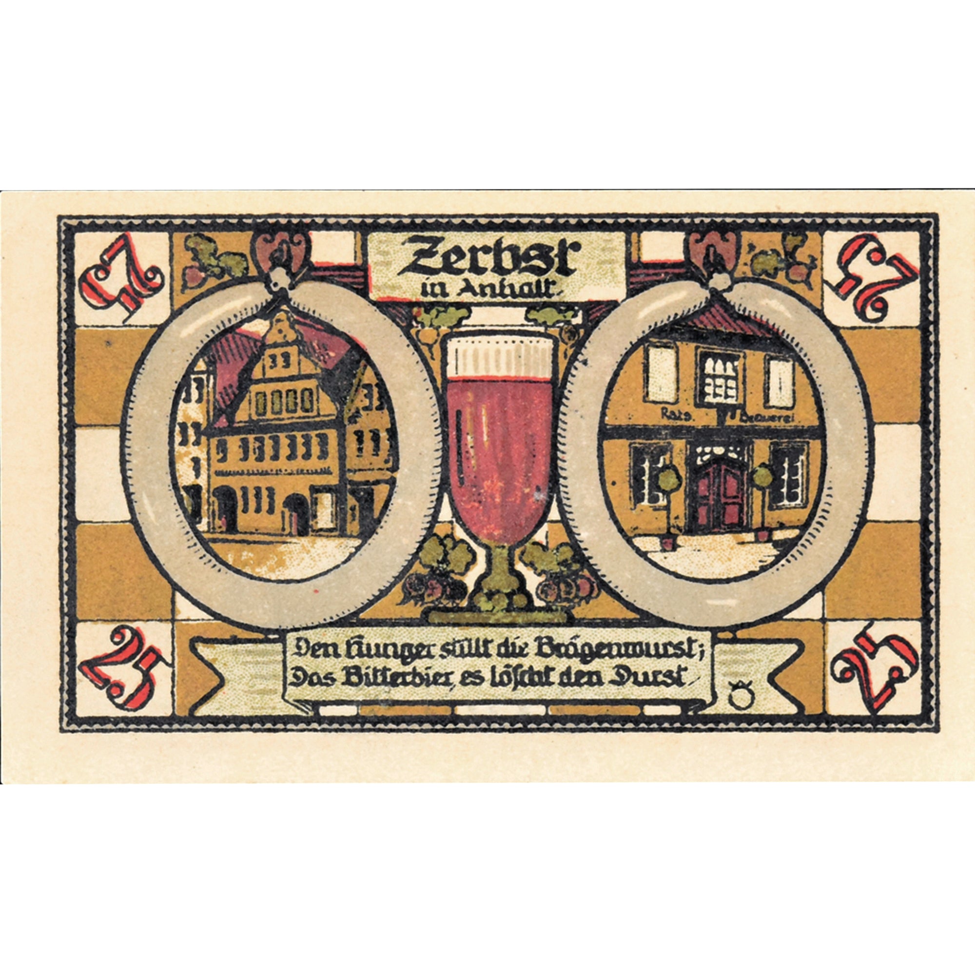 Banknot, Niemcy, Zerbst, 25 Pfennig, Maison, 1921-07-01, UNC(63) Mehl:1469.2