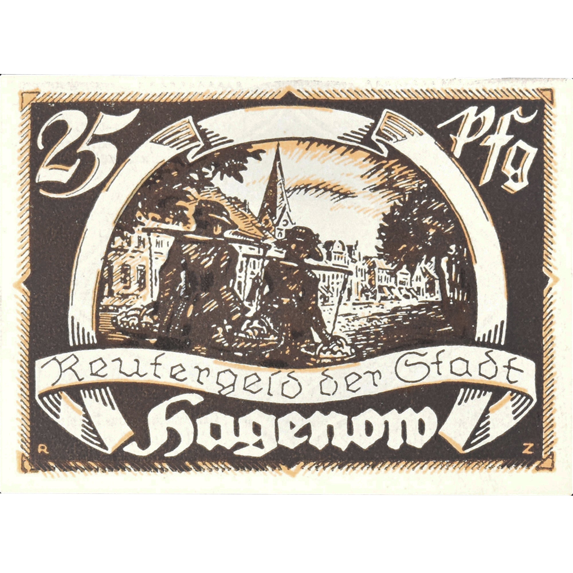Banconote, Germania, Hagenow, 25 Pfennig, personnage, 1921, SPL, Mehl:500.1
