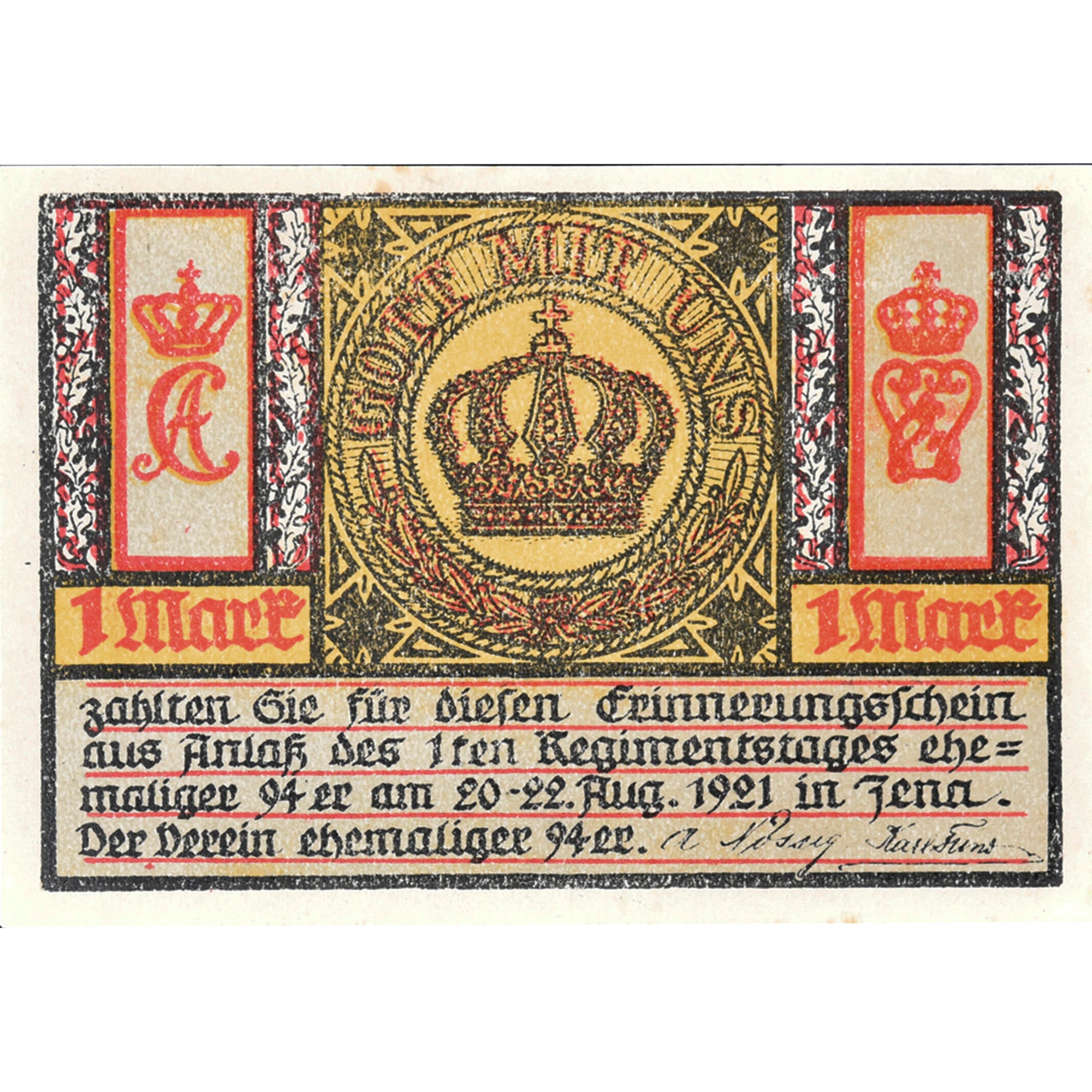 Geldschein, Deutschland, Jena, 1 Mark, tour, 1921, 1921-08-22, UNZ-, Mehl:657.1a