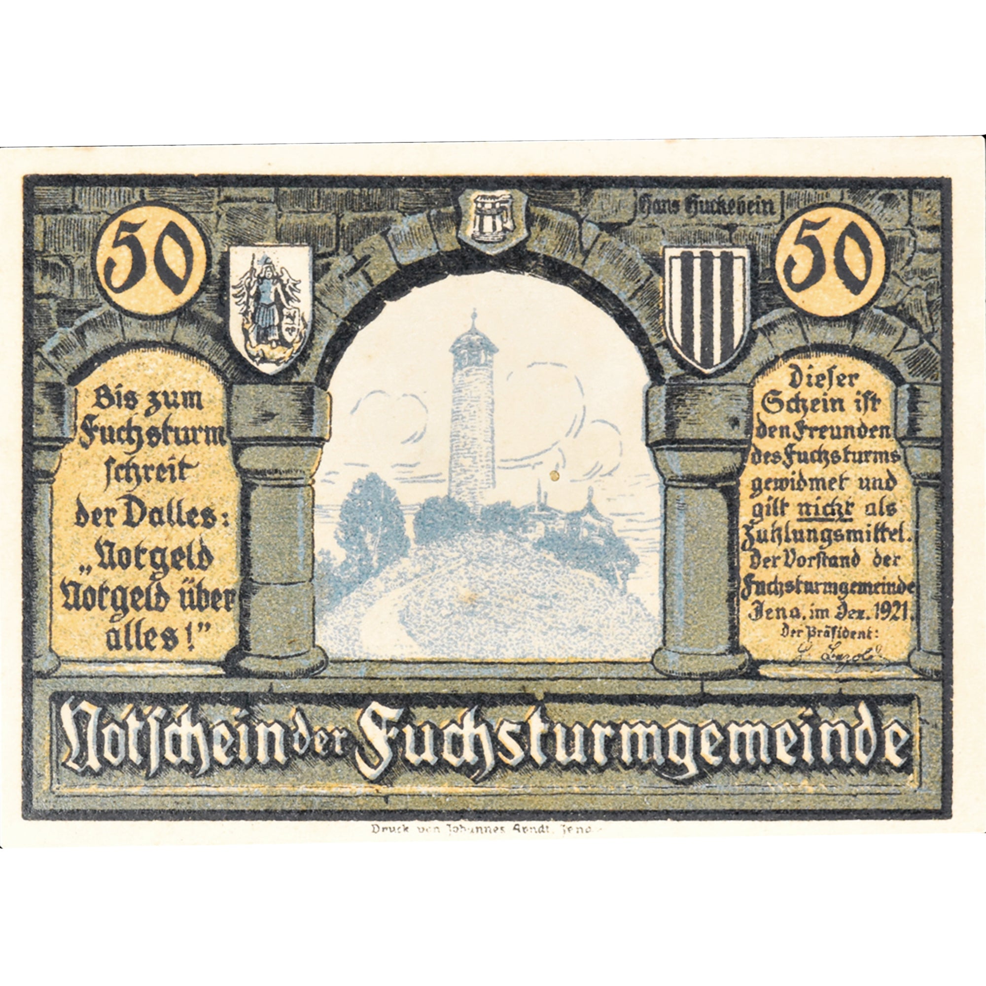 Banknot, Niemcy, Jena, 50 Pfennig, paysage, 1921, UNC(63), Mehl:653.1a