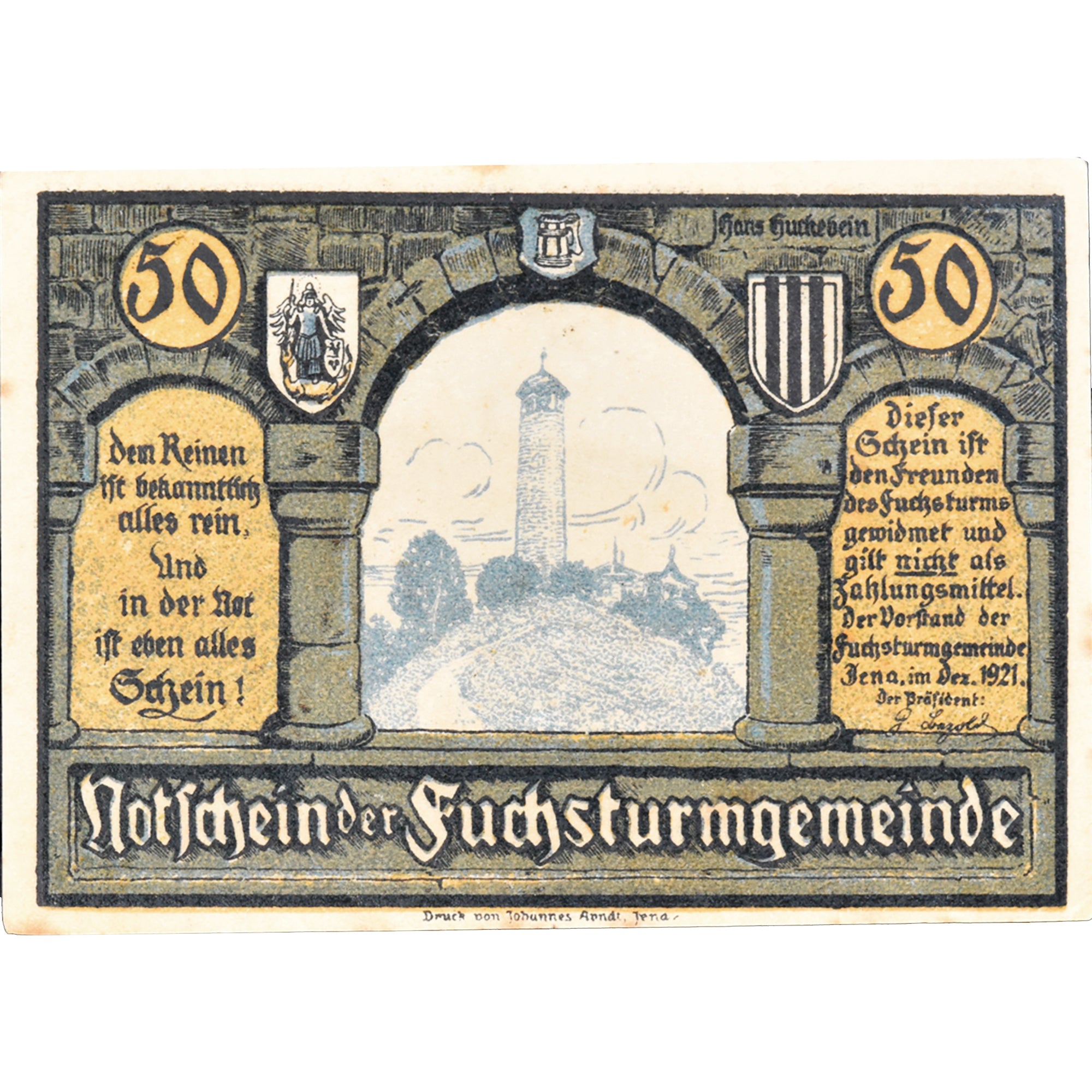 Geldschein, Deutschland, Jena, 50 Pfennig, personnage, 1921, VZ, Mehl:653.1a