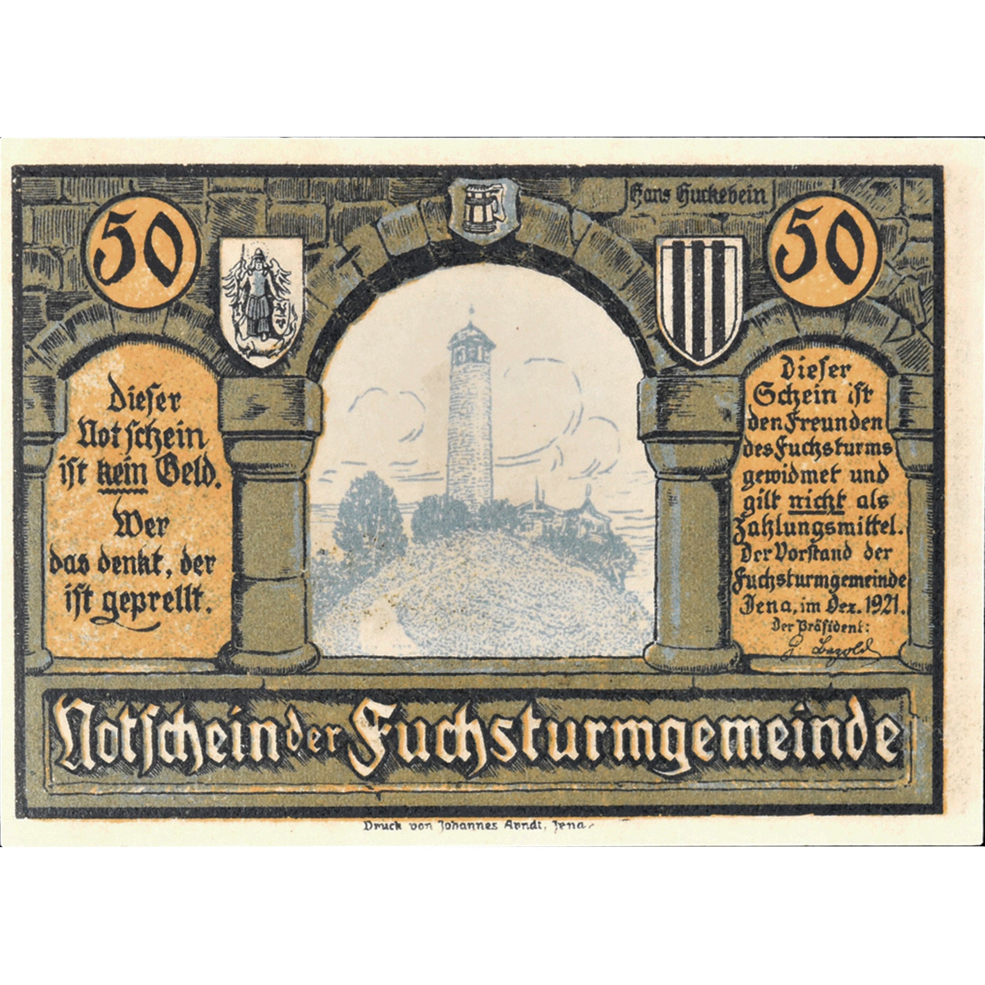 Banconote, Germania, Jena, 50 Pfennig, Eglise, 1921, SPL, Mehl:653.1a