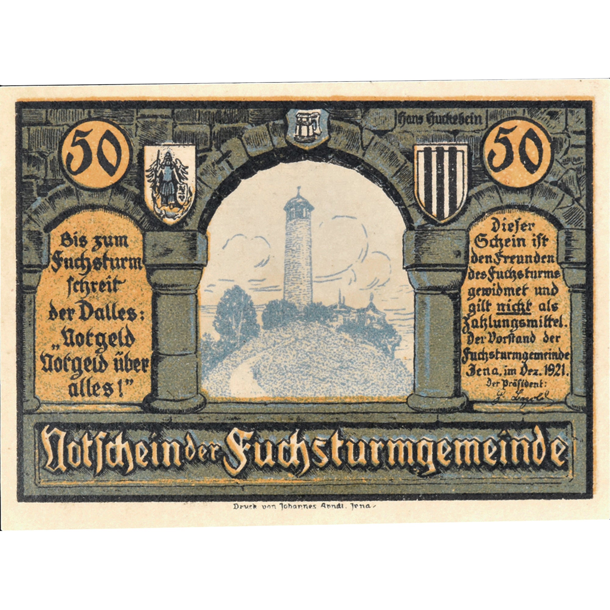 Banknot, Niemcy, Jena, 50 Pfennig, château, 1921, UNC(63), Mehl:653.1a