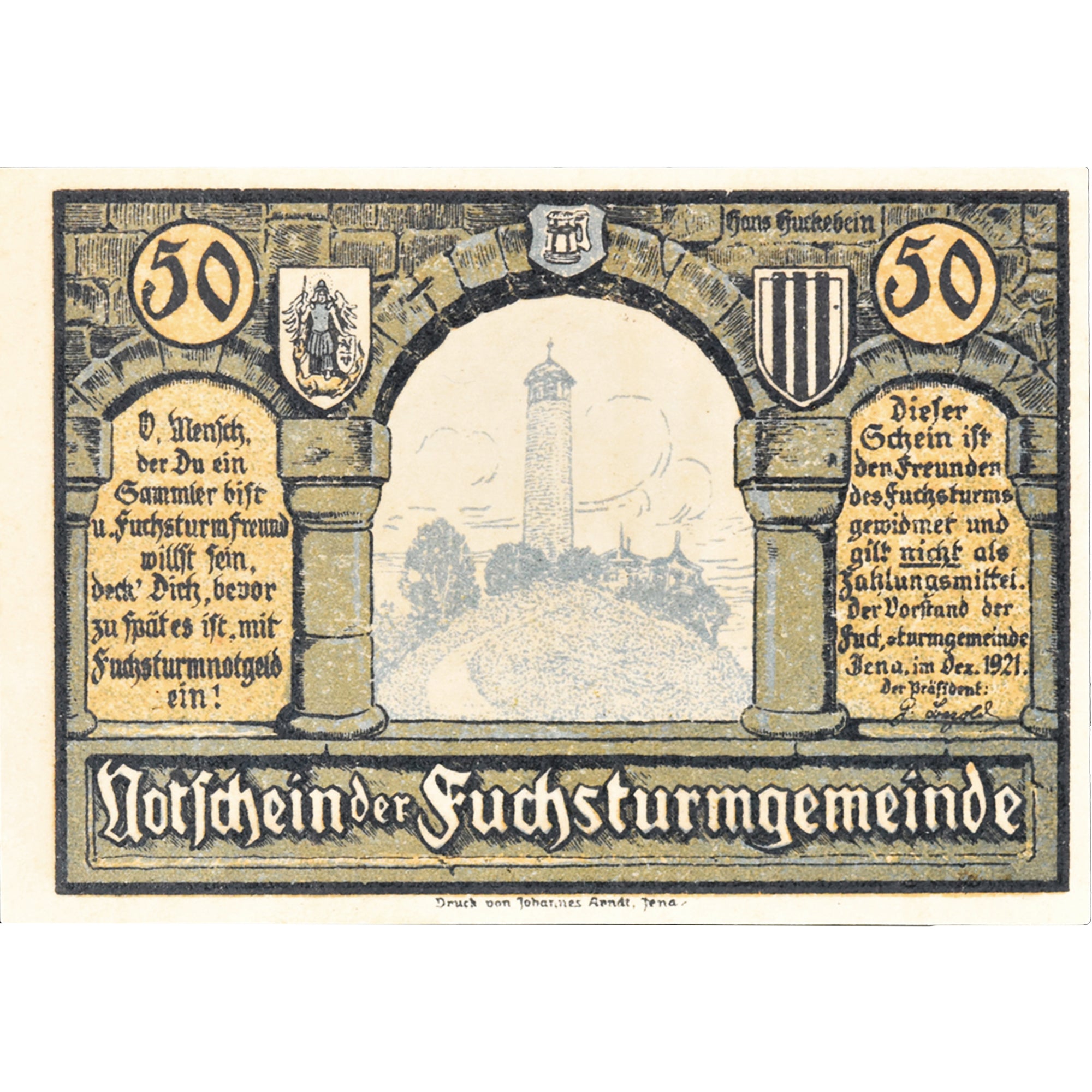 Banknot, Niemcy, Jena, 50 Pfennig, nuit, 1921, UNC(63), Mehl:653.1a