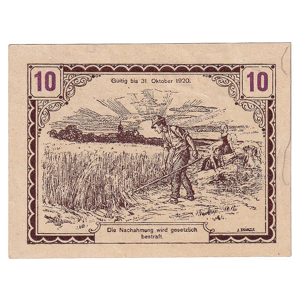 Banconote, Austria, Ollersbach, 10 Heller, ferme, 1920 SPL, Mehl:FS 709a