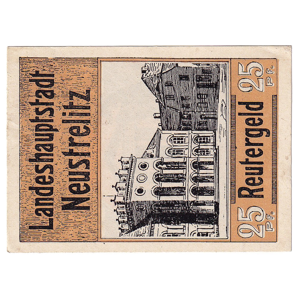 Geldschein Deutschland Neustrelitz 25 Pfennig, Monument 1922 UNZ- Mehl:FS 969.1