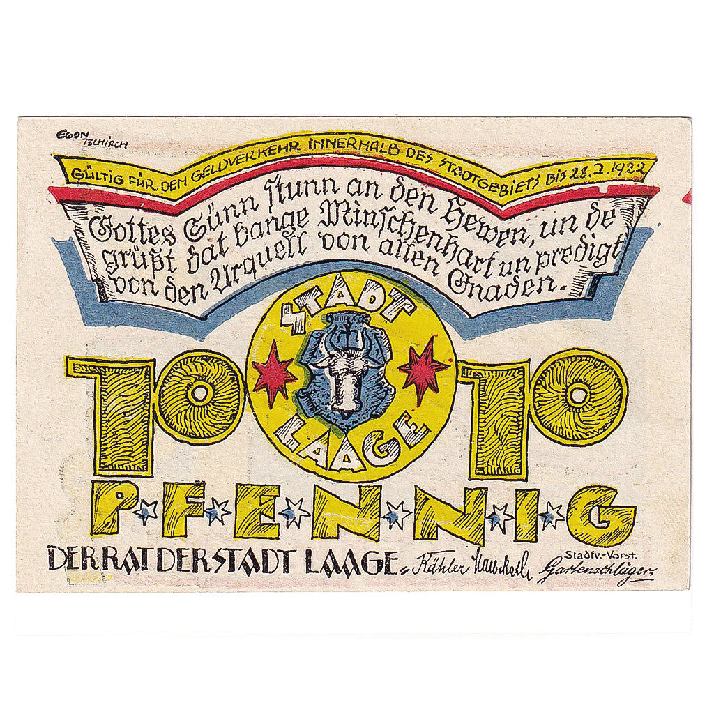 Geldschein, Deutschland, Laage, 10 Pfennig, paysage, 1922 UNZ- Mehl:FS 754.1