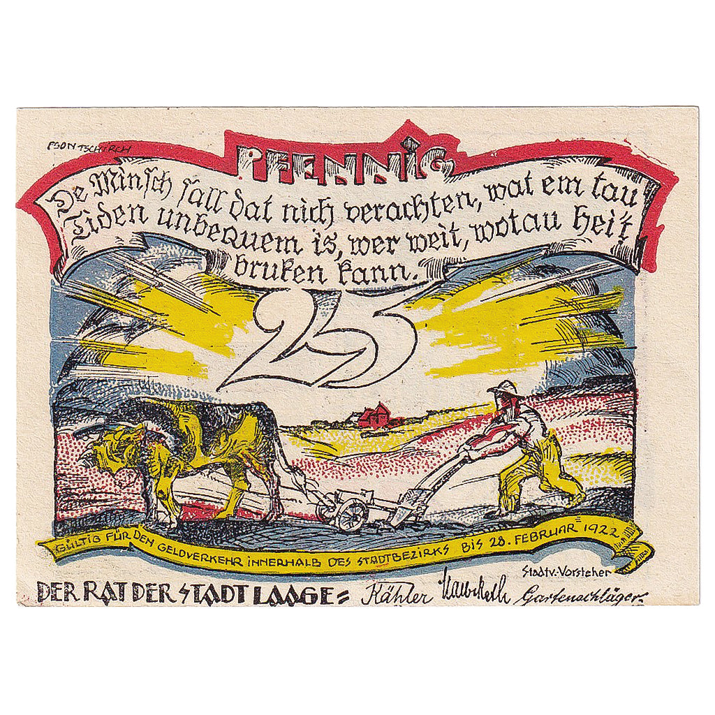 Banconote, Germania, Laage, 25 Pfennig, champs, 1922, SPL Mehl:FS 754.1