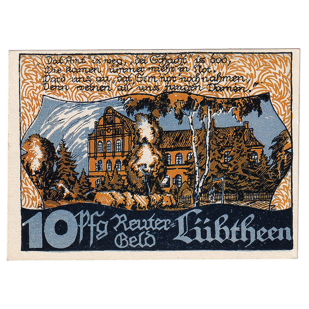 Geldschein, Deutschland, Lübtheen, 10 Pfennig, Eglise, 1922 UNZ- Mehl:FS 834.1
