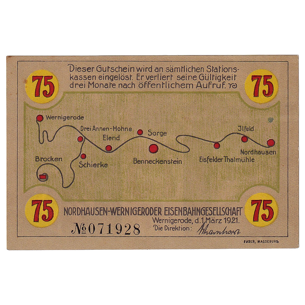 Banconote, Germania, Nordhausen, 75 Pfennig, carte 1921-03-01 SPL Mehl:FS 1406.1
