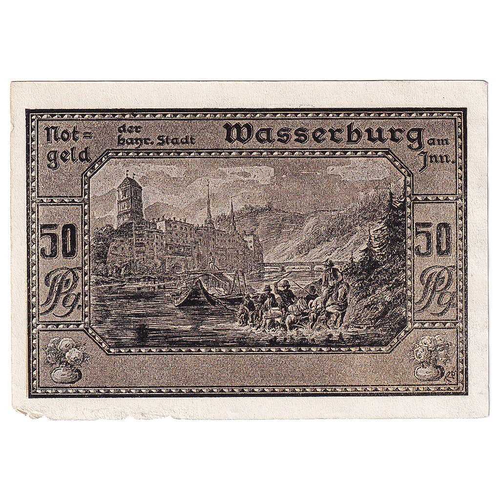 Banconote, Germania, Wasserburg, 50 Pfennig, château, 1920 BB Mehl:W13.1