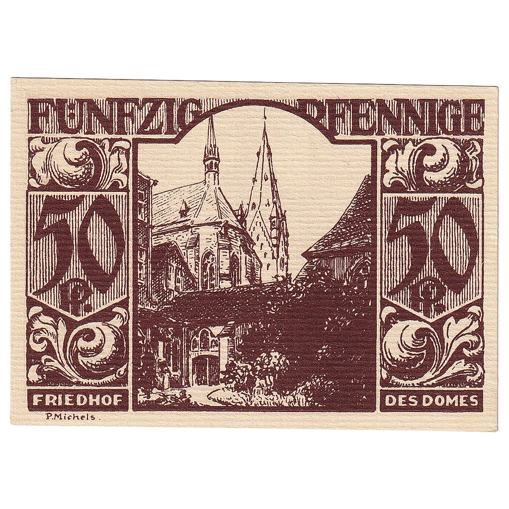 Geldschein, Deutschland, Paderborn, 50 Pfennig, cathédrale 1921 UNZ- Mehl:1043.5