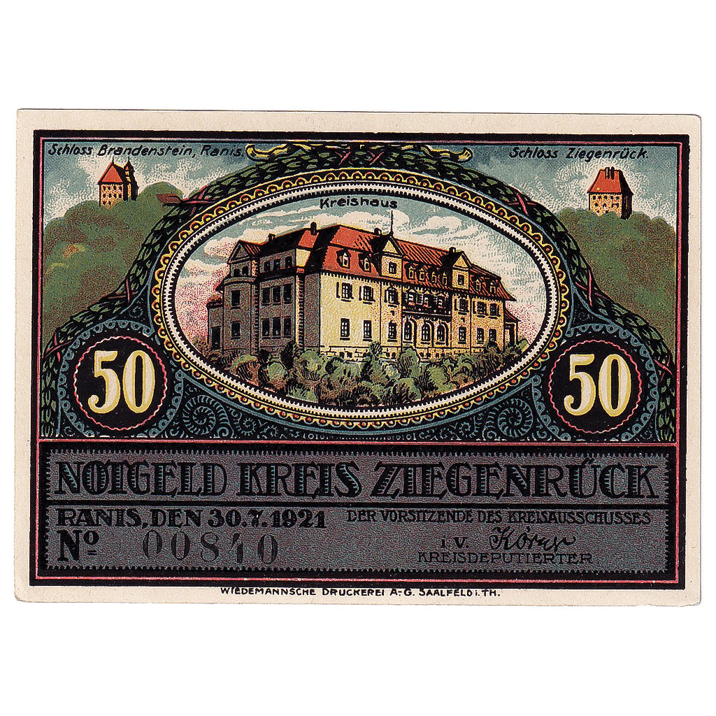 Geldschein, Deutschland, Krölpa, 50 Pfennig courthouse 1921 UNZ- Mehl:745.1