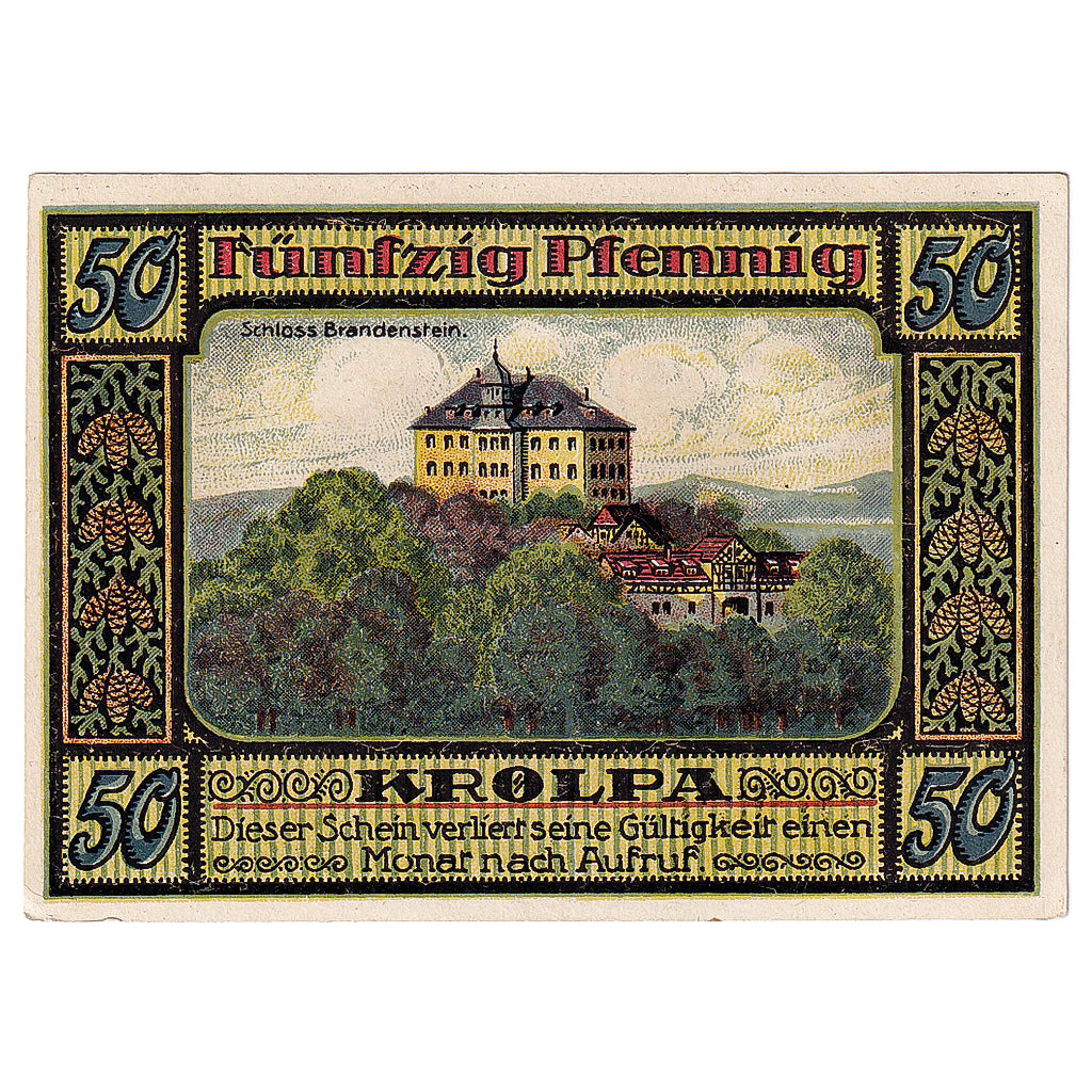 Geldschein, Deutschland, Krölpa, 50 Pfennig courthouse 1921 UNZ- Mehl:745.1