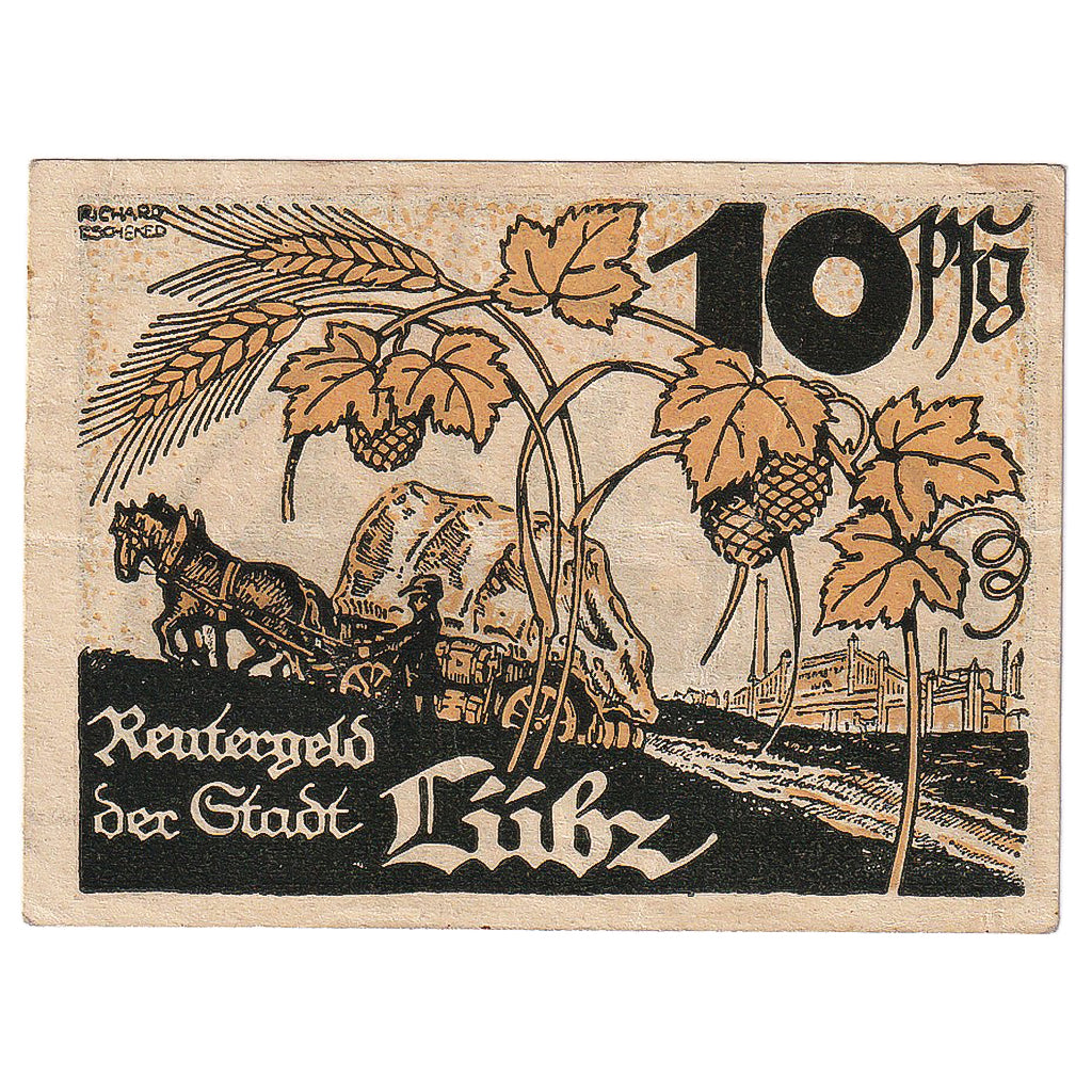 Banknot, Niemcy, Lübz, 10 Pfennig, champs, 1922-05-31, EF(40-45) Mehl:835.1