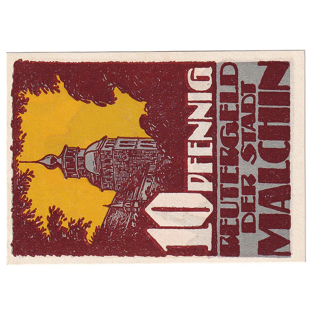 Geldschein, Deutschland, Malchin, 10 Pfennig, Eglise, 1921 UNZ- Mehl:862.1