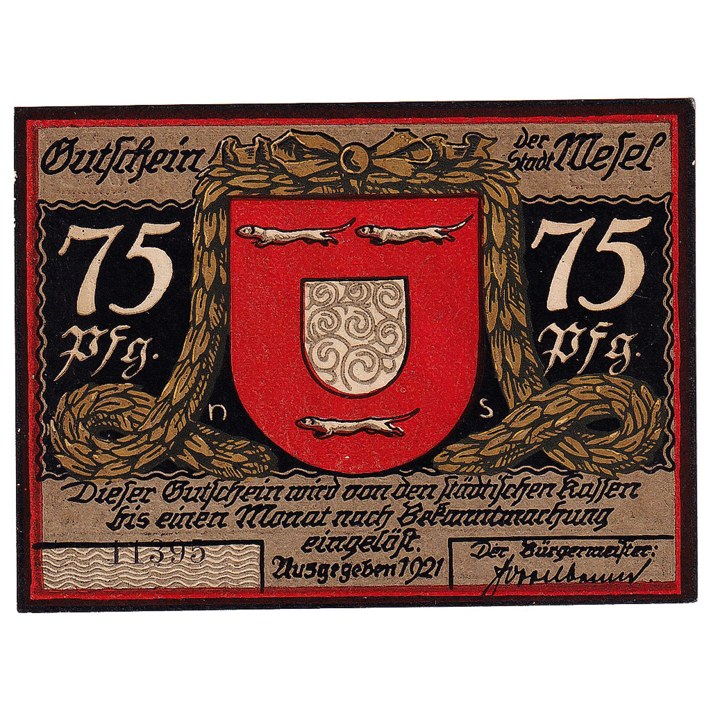 Geldschein, Deutschland, Wesel, 75 Pfennig, personnage, 1921, UNZ-, Mehl:1409.1a