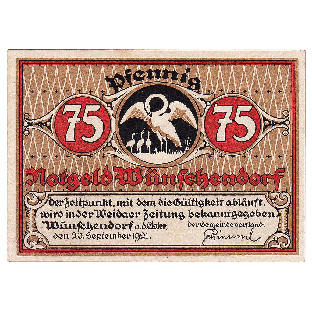 Geldschein, Deutschland, Wünschendorf, 75 Pfennig, Oies, 1921 UNZ- Mehl:1457.2