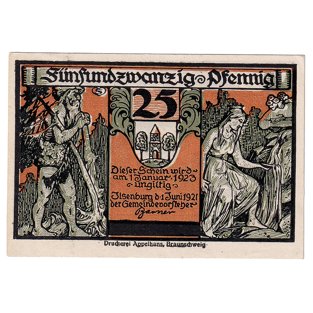 Banknot, Niemcy, Ilsenburg, 25 Pfennig, personnage 1921-12-31 UNC(63) Mehl:644.1
