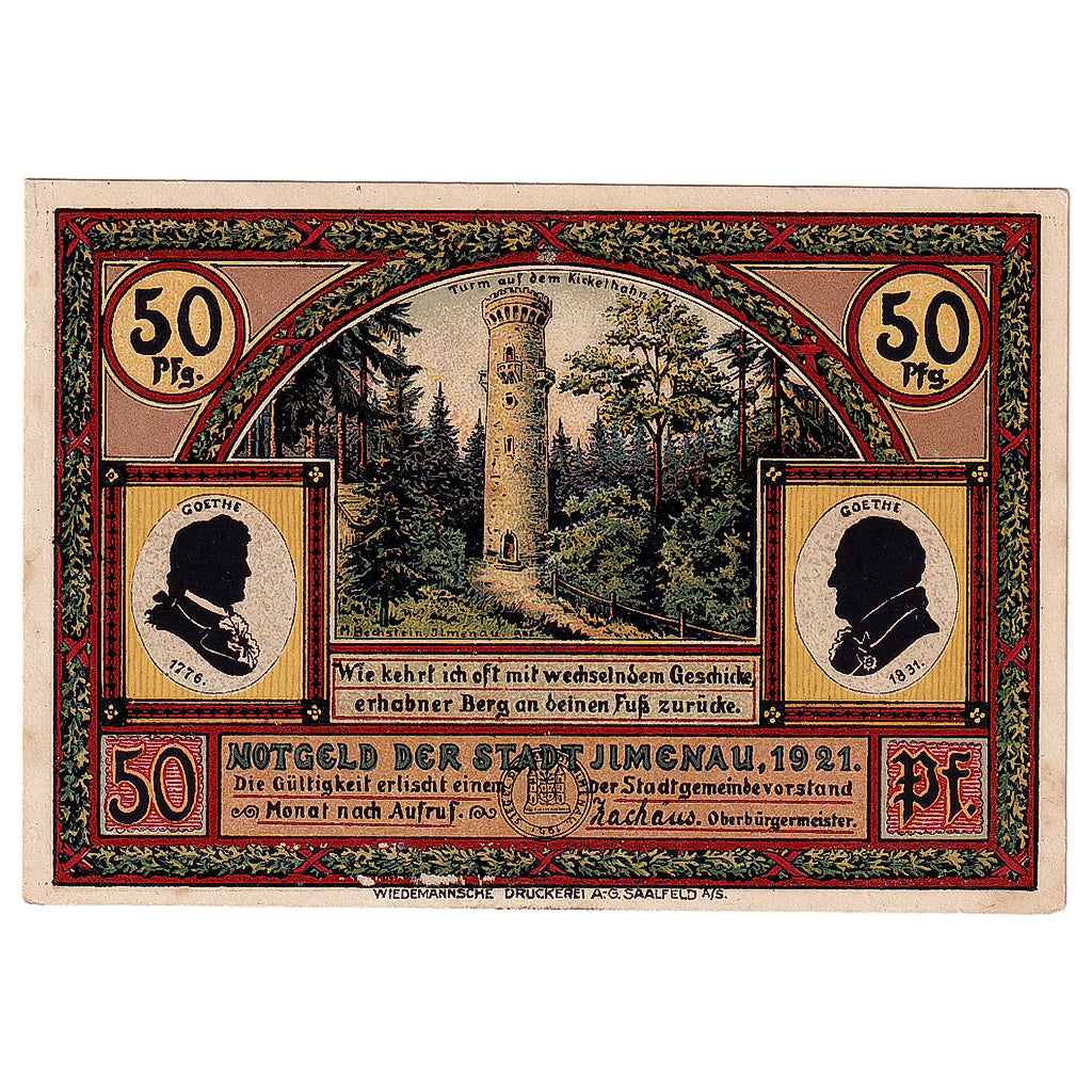 Geldschein, Deutschland, ilmenau, 50 Pfennig, tour, 1921, UNZ-, Mehl:643.3