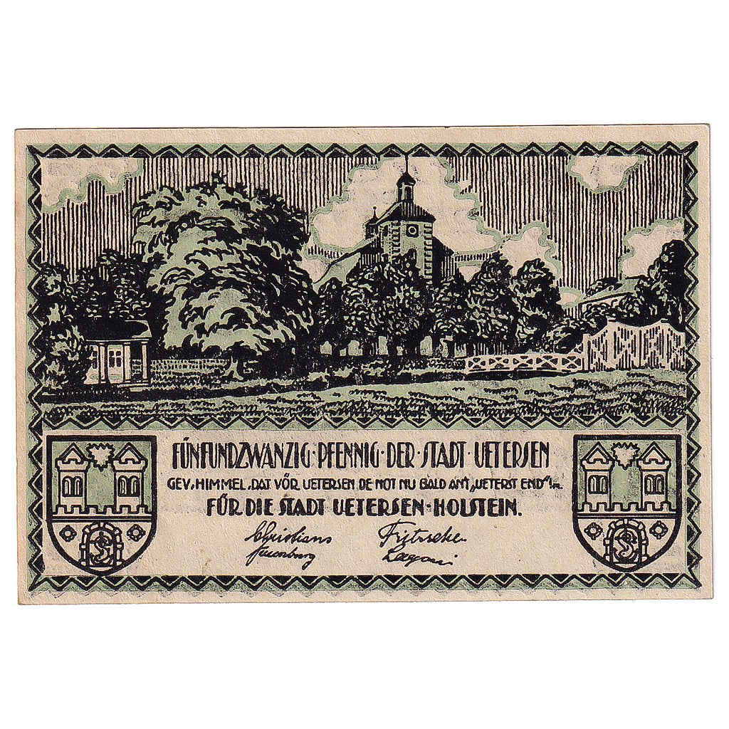 Banknot, Niemcy, Uetersen, 25 Pfennig, Blason, 1920, UNC(63), Mehl:1352.1