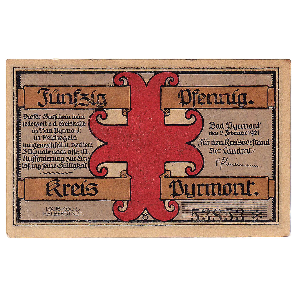 Geldschein, Deutschland, Pyrmont, 50 Pfennig, jardin 1921-02-02 UNZ- Mehl:1085.1