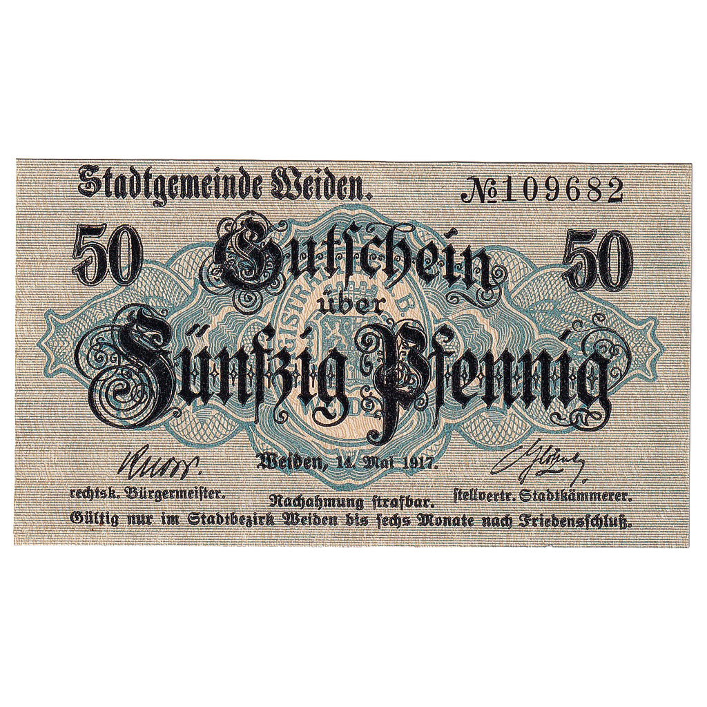 Geldschein, Deutschland, Weiden, 50 Pfennig, Texte 1917-05-14, UNZ- Mehl:W18