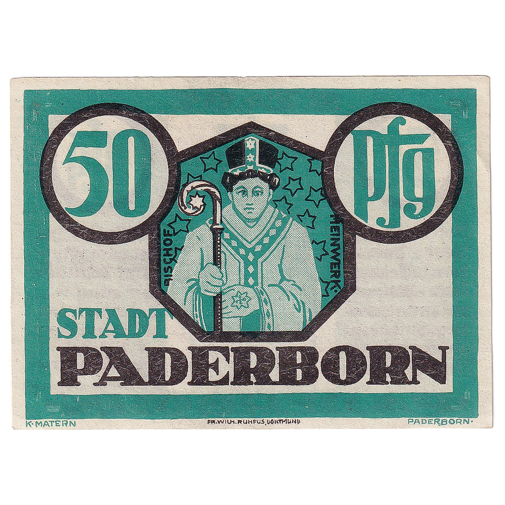 Geldschein, Deutschland, Paderborn, 50 Pfennig, personnage 1921 UNZ- Mehl:1043.1