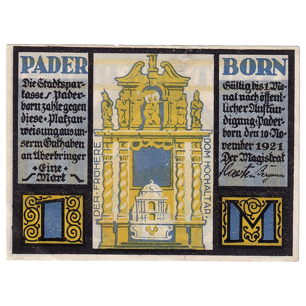 Banconote, Germania, Paderborn, 1 Mark, portrait 1921-11-10, SPL Mehl:1043.1