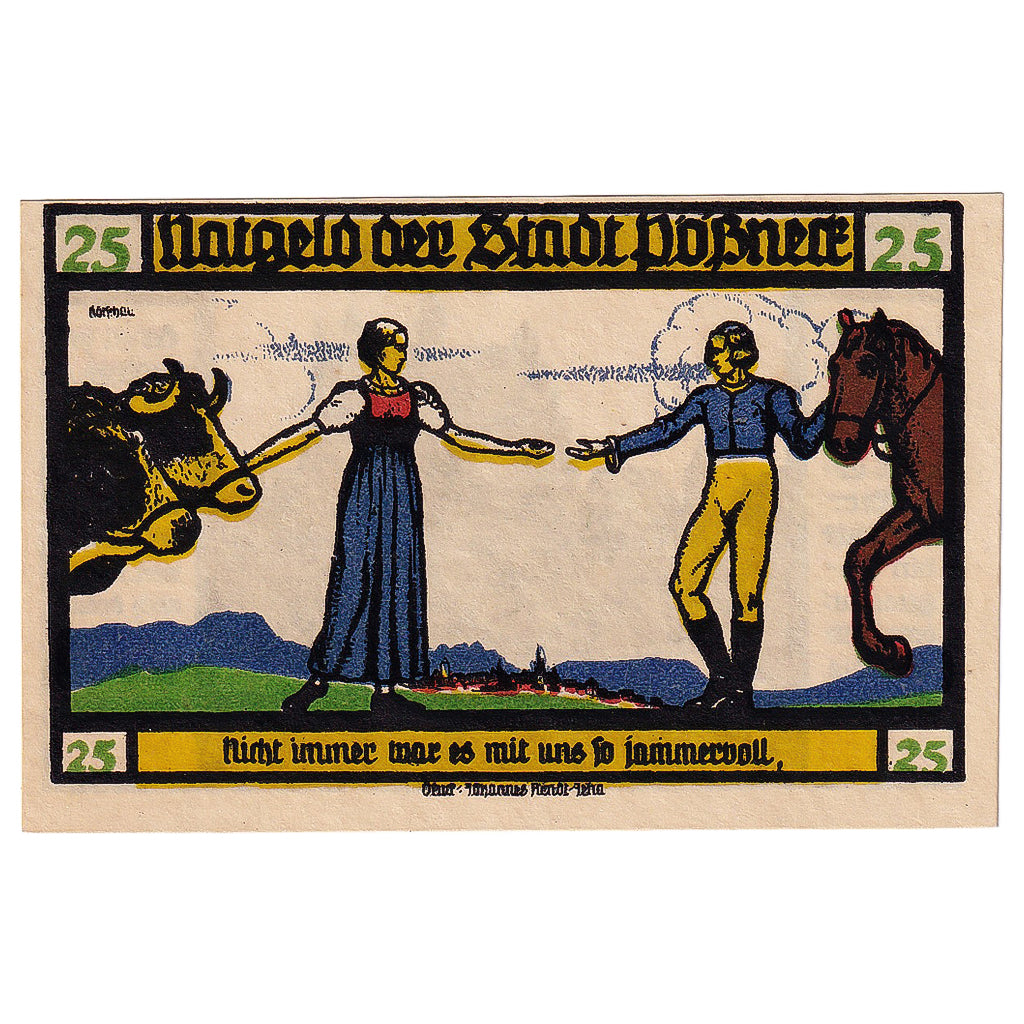 Banknot, Niemcy, Possneck, 25 Pfennig, Animaux 1921-07-31, UNC(63) Mehl:1066.3