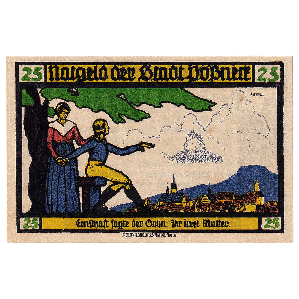 Banknot, Niemcy, Possneck, 25 Pfennig, paysage 1921-07-31, UNC(63) Mehl:1066.3