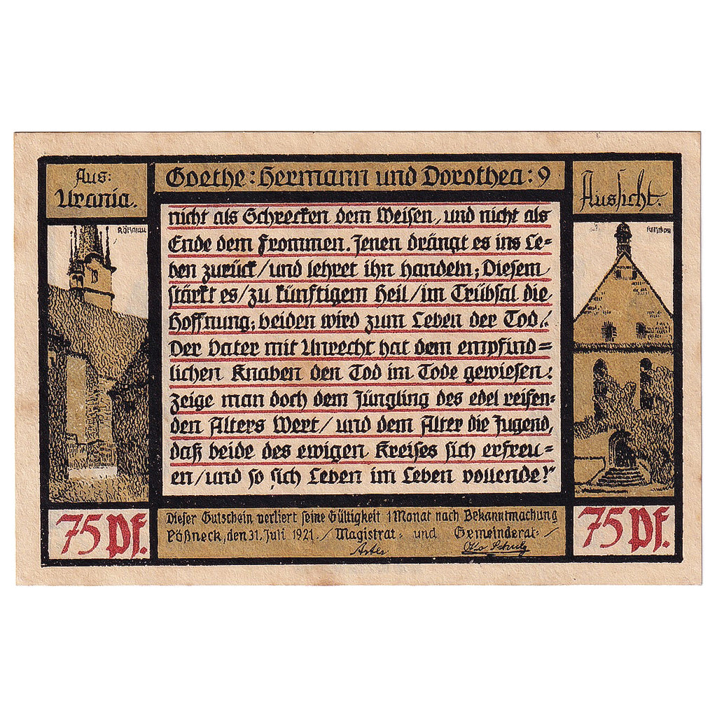 Banconote, Germania, Possneck, 75 Pfennig, personnage 1, 1921 SPL Mehl:1066.3