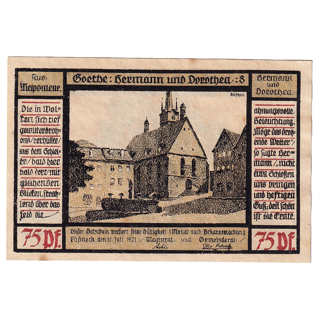 Banknot, Niemcy, Possneck, 75 Pfennig, Eglise 1921-07-31, UNC(63) Mehl:1066.3