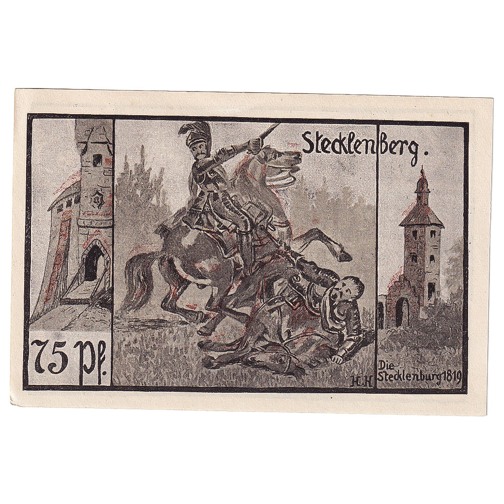 Banconote, Germania, Stecklenberg, 75 Pfennig, chevalier, 1921, SPL, Mehl:1258.4