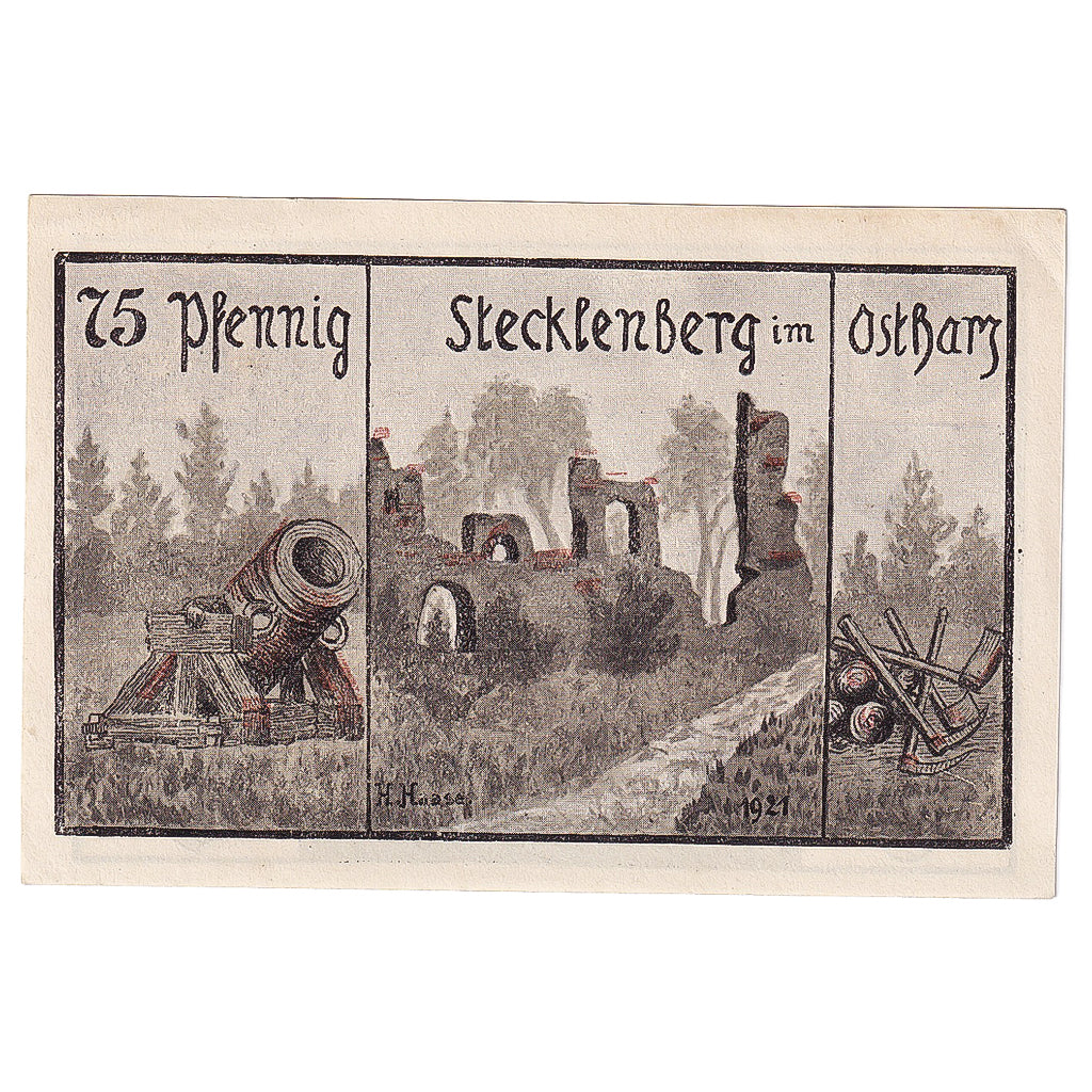 Banknot, Niemcy, Stecklenberg, 75 Pfennig, ruine, 1921, UNC(63), Mehl:1258.4