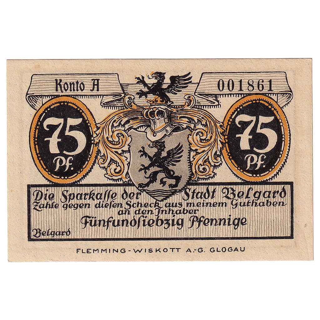 Banknot, Niemcy, Belgard, 75 Pfennig, village, 1920, UNC(63), Mehl:69.1a
