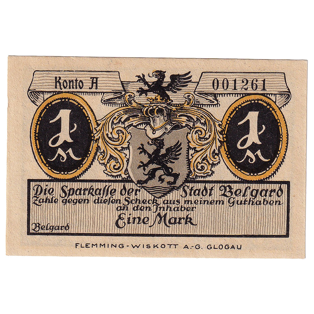 Geldschein, Deutschland, Belgard, 1 Mark, rue, 1920, UNZ-, Mehl:69.1a