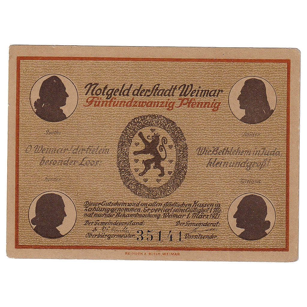 Banknot, Niemcy, Weimar, 25 Pfennig, Lion, 1921 AU(55-58) Mehl:1398.1a