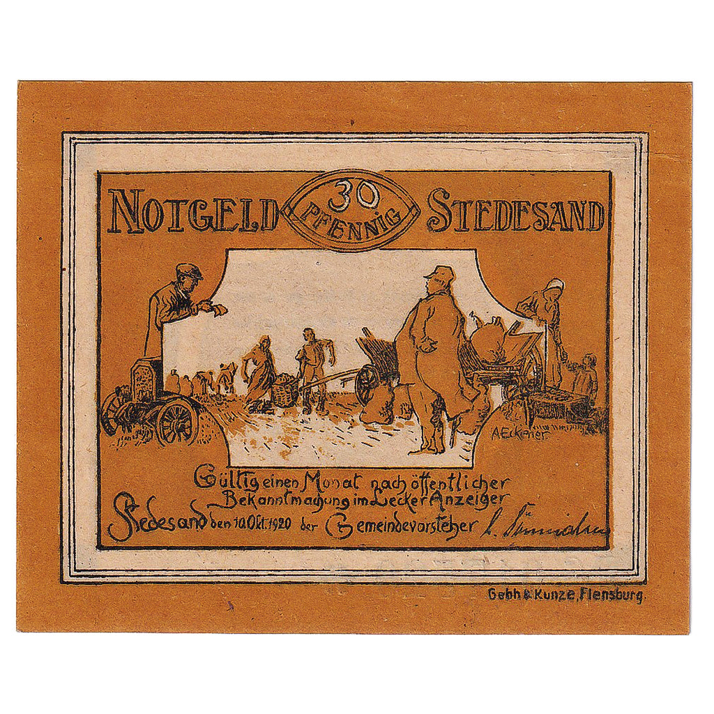 Geldschein, Deutschland Stedesand 30 Pfennig, personnage, 1920 UNZ- Mehl:1259.1b