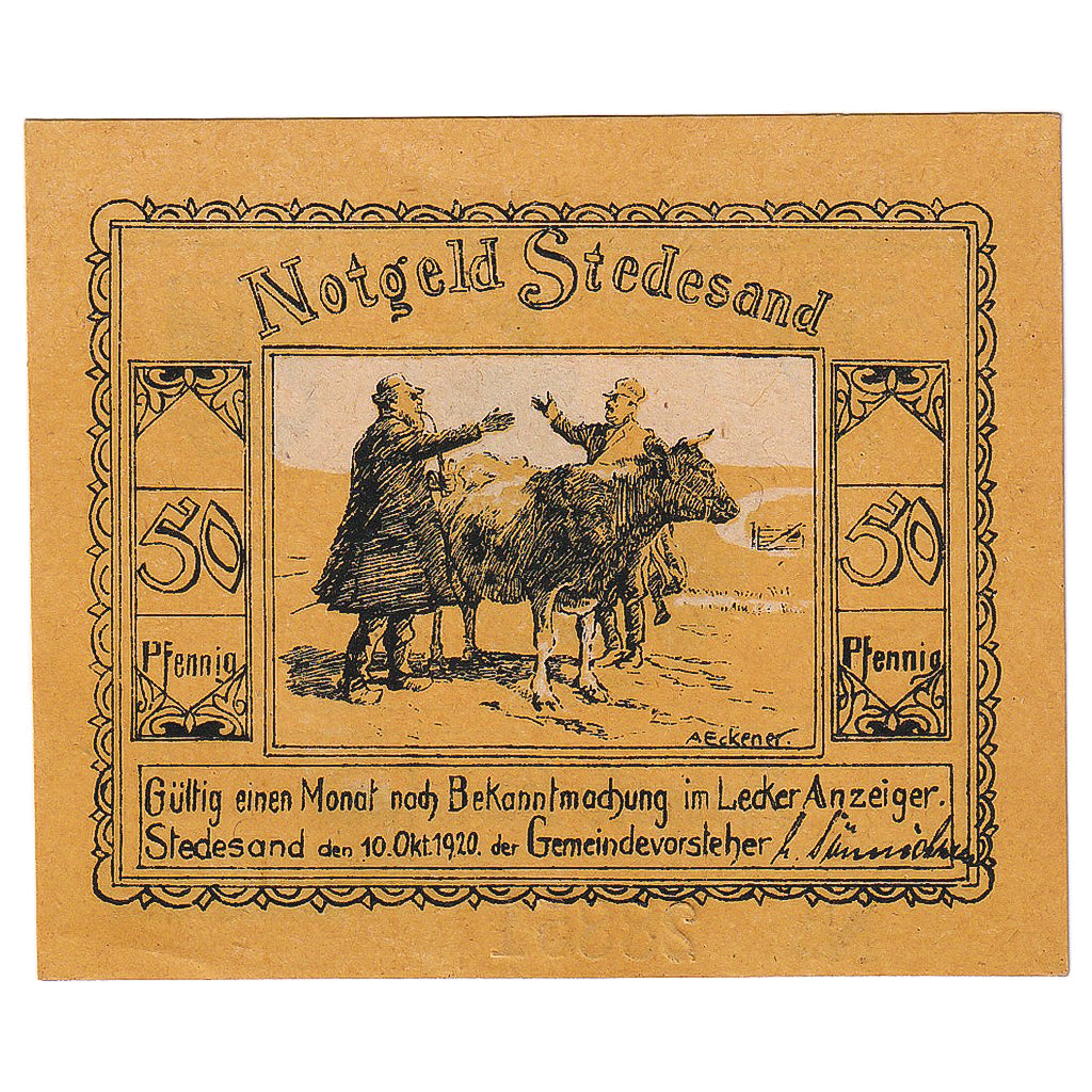 Geldschein, Deutschland, Stedesand, 50 Pfennig, moulin, 1920 UNZ- Mehl:1259.1b