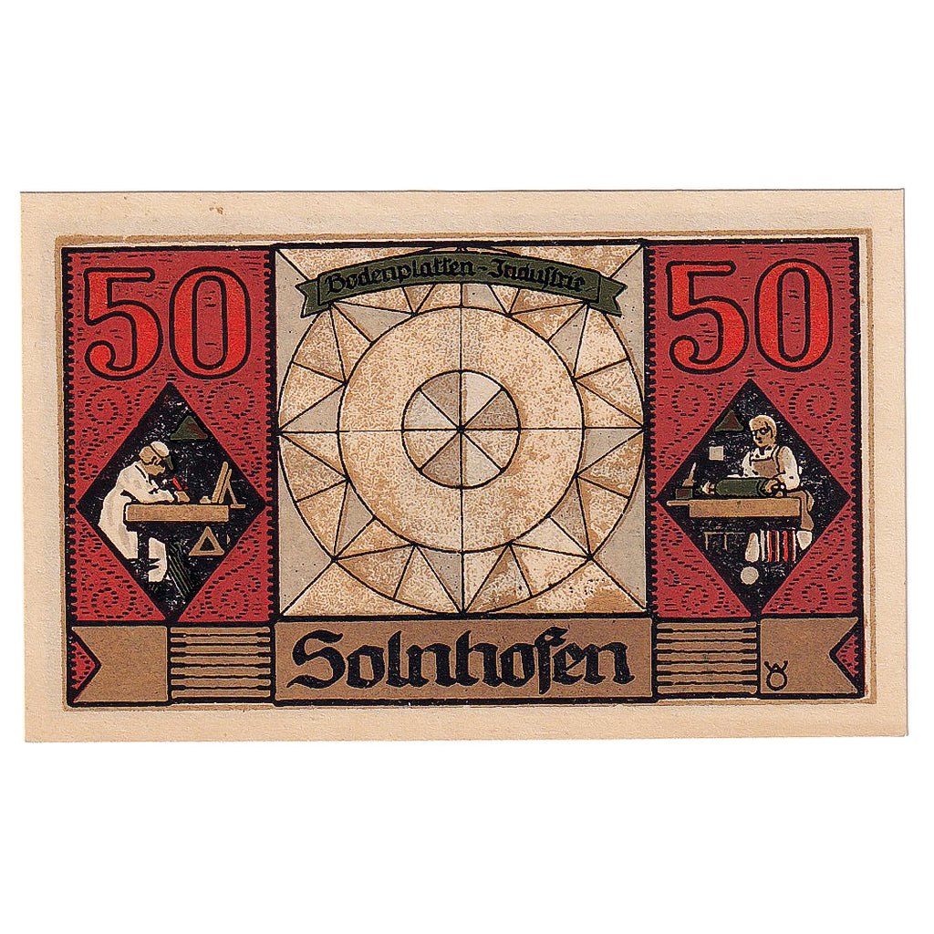 Banconote, Germania, Solnhofen, 50 Pfennig, statue, 1921 SPL Mehl:1236.1a