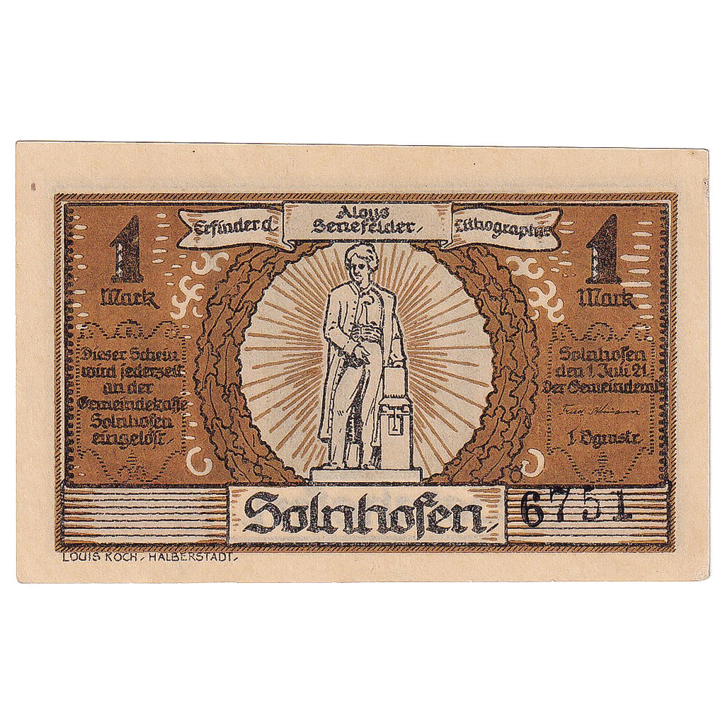 Banconote, Germania, Solnhofen, 1 Mark, porte, 1921 SPL Mehl:1236.1a