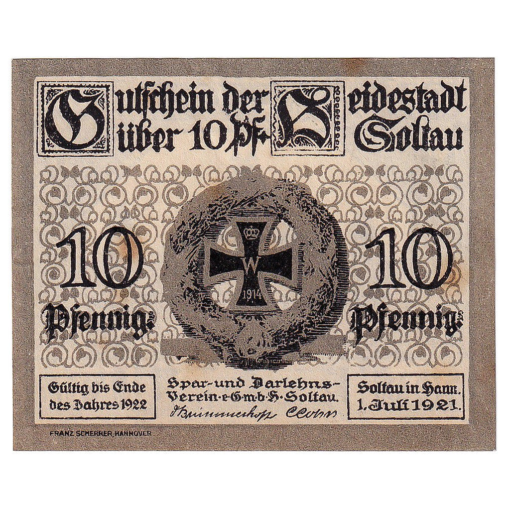 Geldschein, Deutschland, Soltau, 10 Pfennig, grange, 1921 VZ Mehl:1238